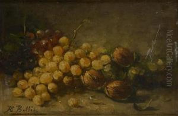 Nature Morteaux Noix Et Raisins Oil Painting by Hubert Bellis