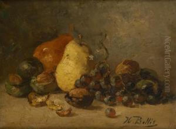 Composition Aux Poires Et Aux Raisins Oil Painting by Hubert Bellis