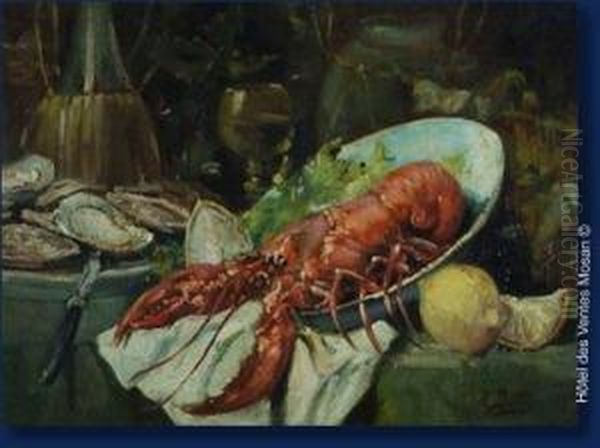 Nature Morte Au Homard Oil Painting by Hubert Bellis