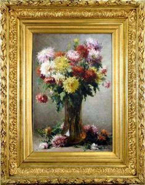 Vase Garni De Fleurs Oil Painting by Hubert Bellis