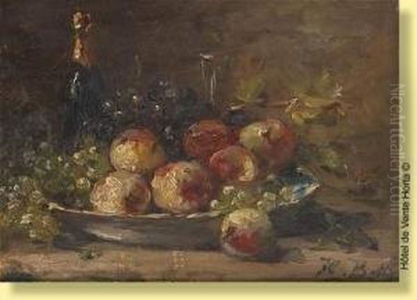 Nature Morte Aux Fruits Et A La Bouteille Oil Painting by Hubert Bellis