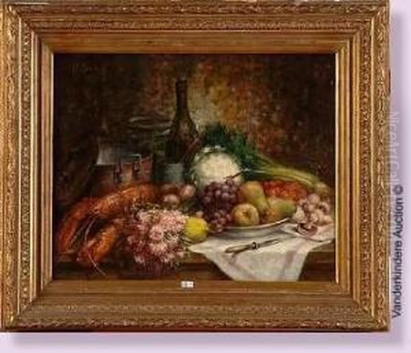 Nature Morte Aux Fleurs, Aux Fruits Et Aux Legumes Oil Painting by Hubert Bellis