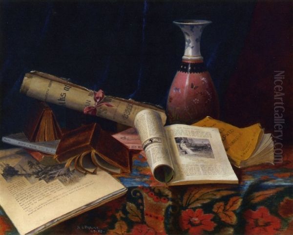 Still Life with Vase and Books Oil Painting by Nicholas Alden Brooks