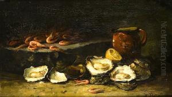 Huitres Et Crevettes Oil Painting by Hubert Bellis