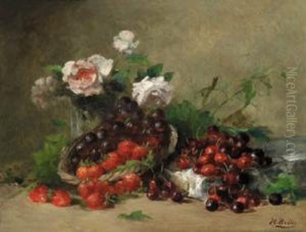 Ricca Natura Morta Con Frutta E Mazzo Dirose Oil Painting by Hubert Bellis