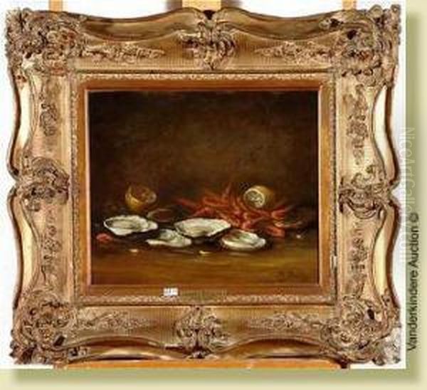 Nature Morte Aux Crevettes, Aux Huitres Et Aux Citrons Oil Painting by Hubert Bellis