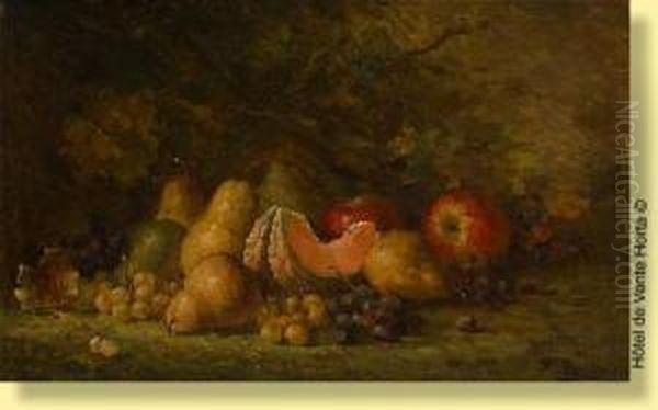 Composition Aux Poires, Melons Et Raisins Oil Painting by Hubert Bellis