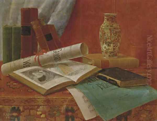 Still Life with Books and Newspaper Oil Painting by Nicholas Alden Brooks