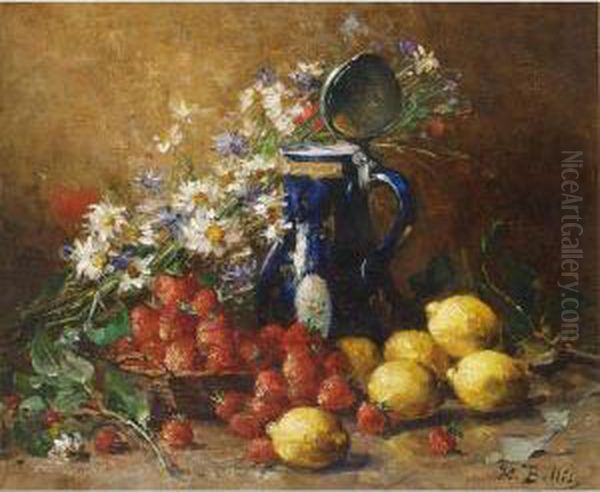 A Still Life With Lemons, Strawberries And Flowers Oil Painting by Hubert Bellis