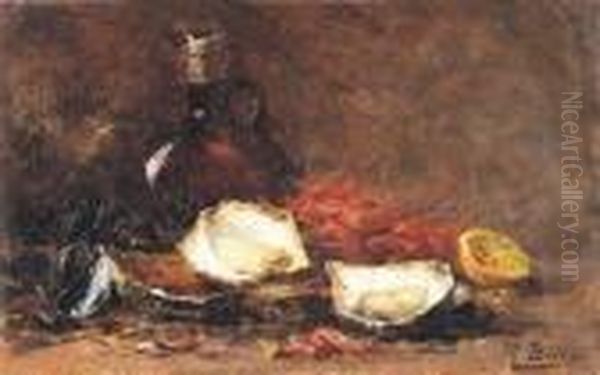 Stilleven Met Oesters En Garnalen Oil Painting by Hubert Bellis