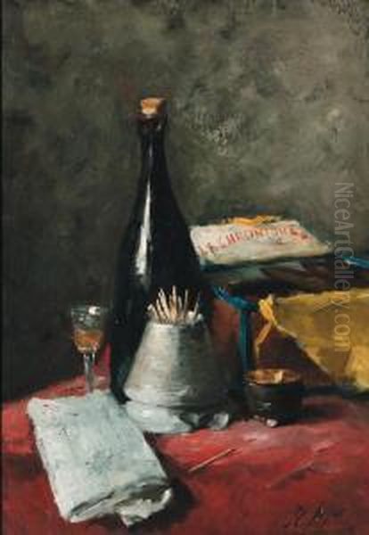 A Smoker's Still Life Oil Painting by Hubert Bellis