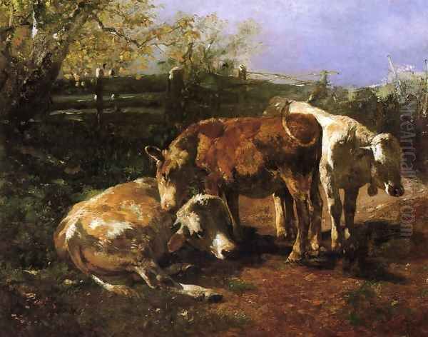 Group of Three Cows Oil Painting by Anton Braith