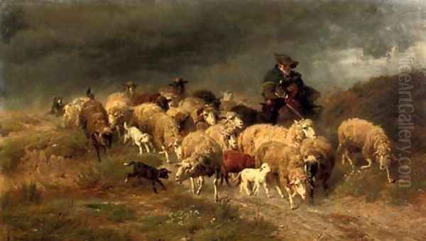 Heimkehr im Sturm herding the flock Oil Painting by Anton Braith