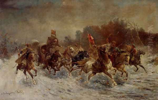 A Siberian Gold Convoy Oil Painting by Adolf Baumgartner-Stoiloff