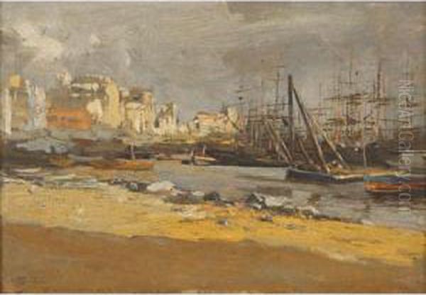 Harbor Scene Oil Painting by Giorgio Belloni