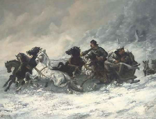 Running from the wolves 2 Oil Painting by Adolf Baumgartner-Stoiloff