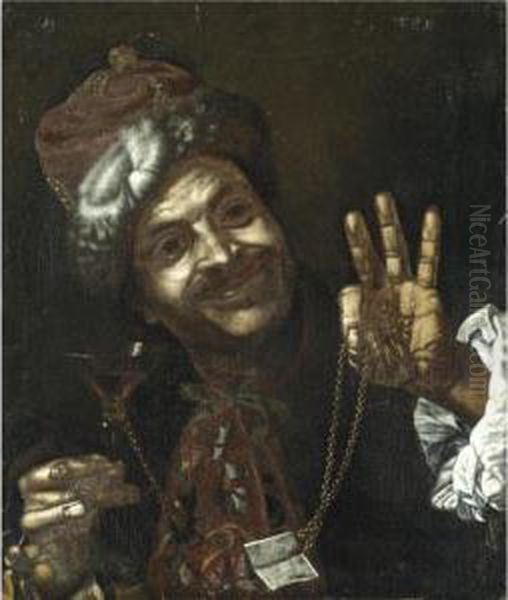 Portrait Of A Smiling Man Holding Up A Wine-glass And A Gold Chain Oil Painting by Pietro Bellotti