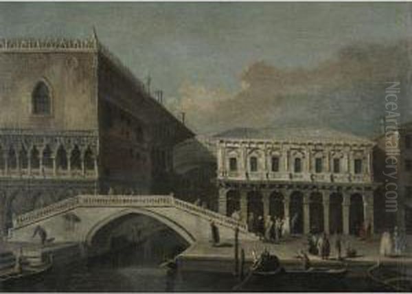 Venice, A View Of The Bridge Of Sighs And The Palazzo Ducale Oil Painting by Bernardo Bellotto