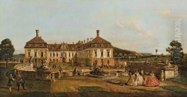 Das Kaiserliche Lustschloss Schloshof, Ehrenhofseite Oil Painting by Bernardo Bellotto