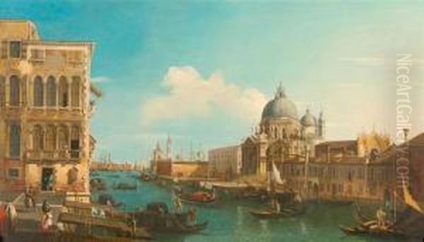 View Of The Grand Canal In Venice With Santa Maria Della Salute On The Right. Oil Painting by Bernardo Bellotto