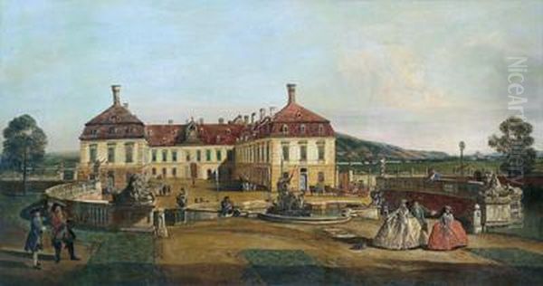 Veduta Della Villa Imperiale Schlosshof Presso Vienna Oil Painting by Bernardo Bellotto