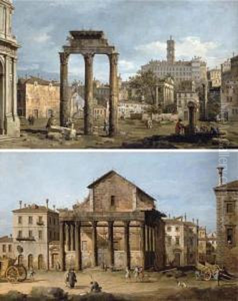 Rome: The Forum; The Temple Of Antoninus And Faustina Oil Painting by Bernardo Bellotto