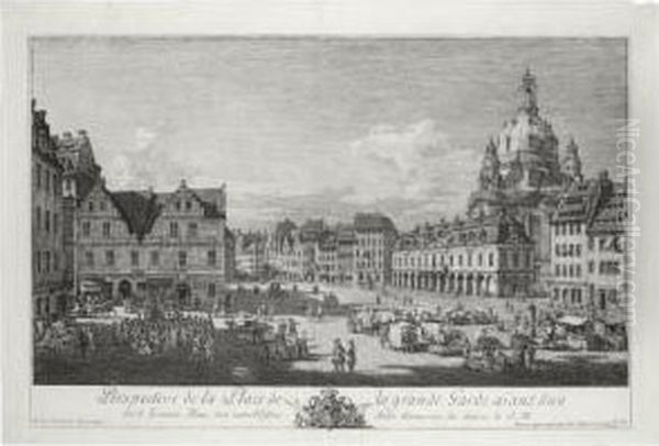 Perspective De La Place De La 
Grande Garde, Aiant D'un Cote Le Gewandz-haus, D'un Autre L'eglise Notre
 Dame (de V. 15; K. 172) Oil Painting by Bernardo Bellotto