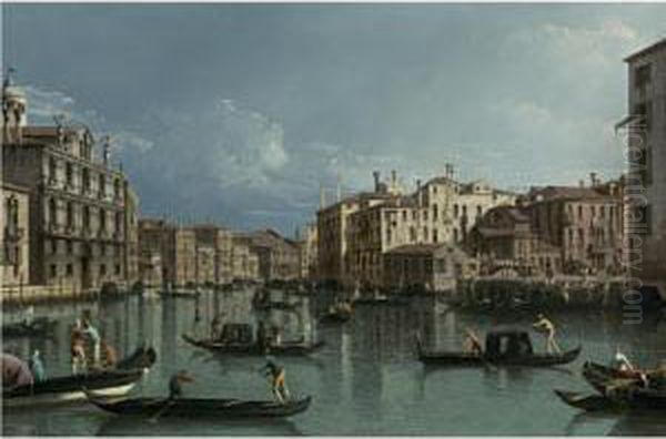 The Grand Canal, Looking North 
From The Palazzo Contarini Dagli Scrigni To The Palazzo Rezzonico Oil Painting by Bernardo Bellotto