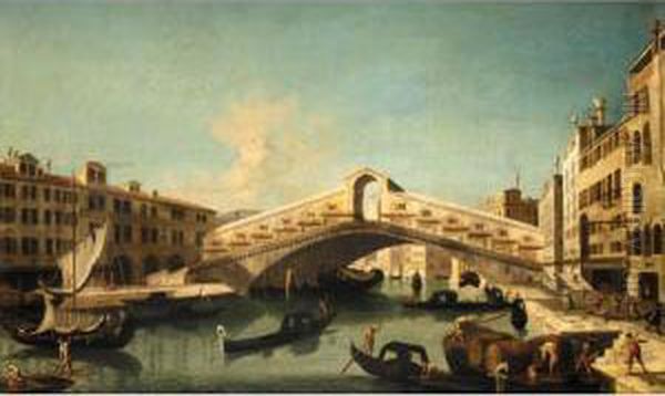 Venice, A View Of The Rialto Bridge Oil Painting by Bernardo Bellotto