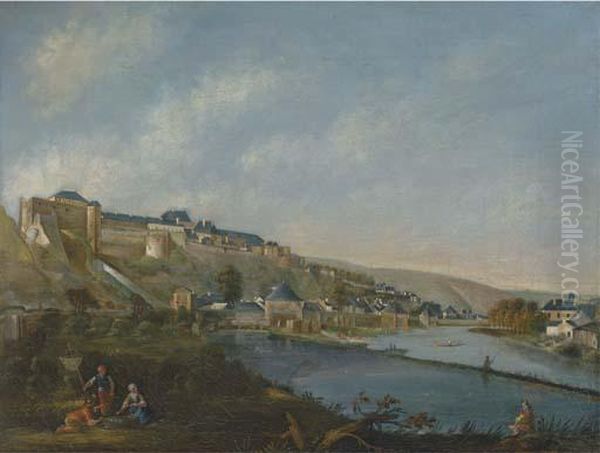 A River Landscape With A German Fortified Town Oil Painting by Bernardo Bellotto