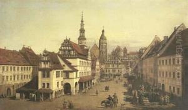 The Market Square At Pirna Oil Painting by Bernardo Bellotto