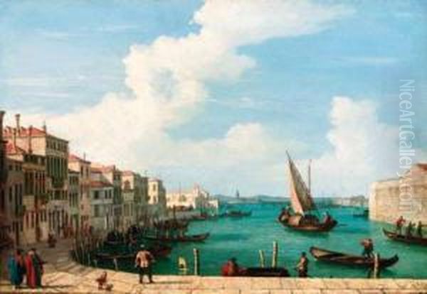 Figures On A Venetian Quay Oil Painting by Bernardo Bellotto