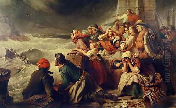 The Life Boat Going to the Rescue 1861 Oil Painting by Thomas Brooks