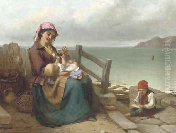 Mother and Child by the Seaside Oil Painting by Thomas Brooks