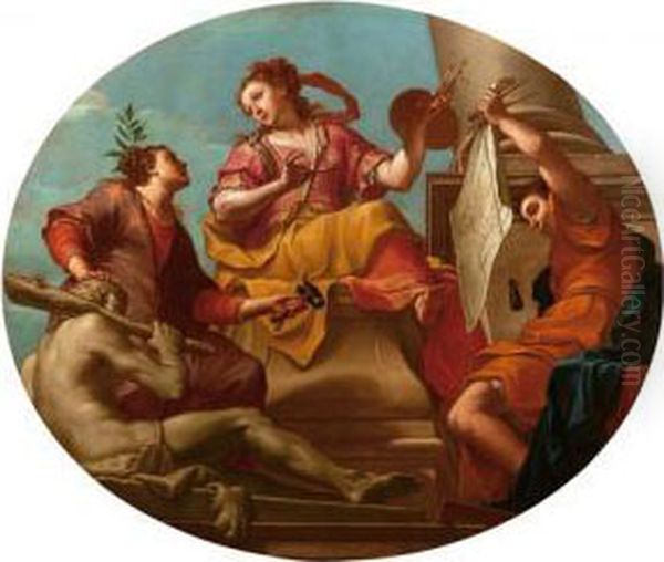 Allegoria Delle Arti: Pittura, Scultura E Architettura Oil Painting by Antonio Bellucci