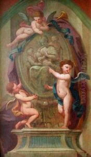 Bas-relief Der Charitas, Von Putti Umringt Oil Painting by Antonio Bellucci