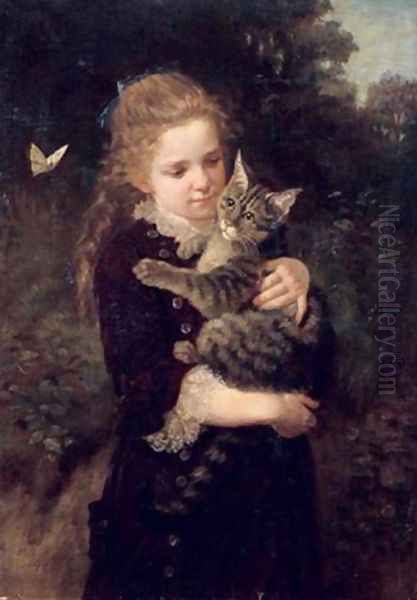 La petite fille au chat Oil Painting by Nikolai K Bodarevski