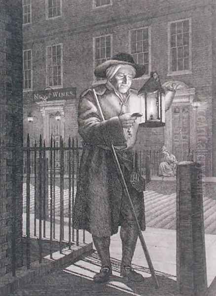 London Watchman with his Lantern by Moonlight, 1776 Oil Painting by John Bogle