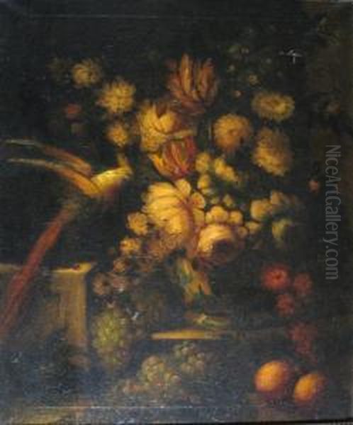 Exotic Bird And Flowers Oil Painting by Andrea Belvedere