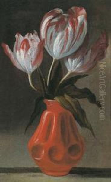 Tre Tulipani In Un Vaso Di Ceramica Oil Painting by Andrea Belvedere