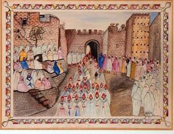 La Sortie Du Sultan De Sonpalais Oil Painting by Mohammed Ben Ali R'Bati