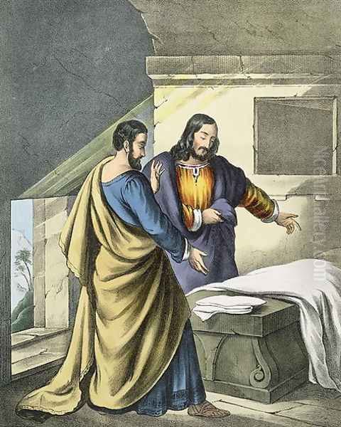 Peter and John at the Sepulchre, from a bible, 1870's Oil Painting by Siegfried Detler Bendixen