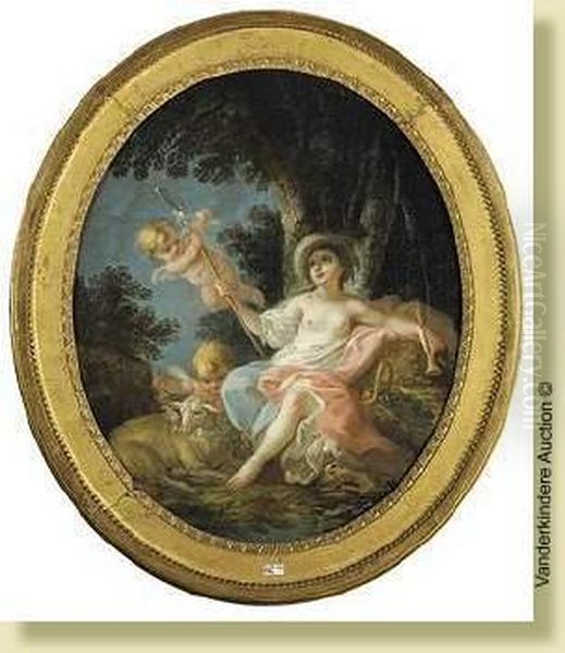 Venus Deguisee En Bergere Entouree D'amours Oil Painting by Jean Benard