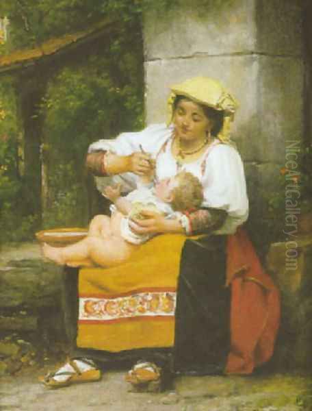 Italienne donnant la soupe a son enfant 1873 Oil Painting by Celestin-Joseph Blanc