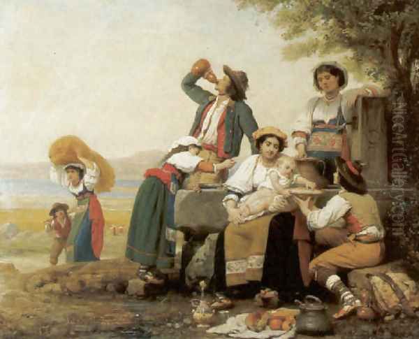 Mittagsrast einer neapolitanischen Bauernfamilie Oil Painting by Celestin-Joseph Blanc