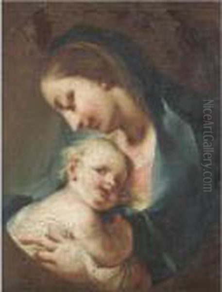 Madonna And Child, In A Painted Oval Oil Painting by Federico Bencovich