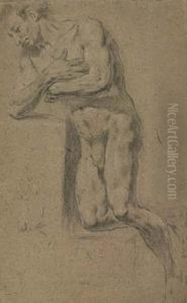 Study Of A Kneeling Male Nude Facing Left Oil Painting by Federico Bencovich