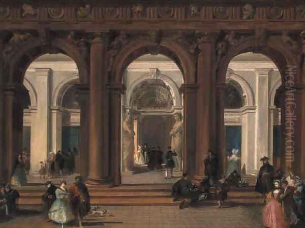 The entrance to the Biblioteca Marciana, Venice Oil Painting by Giuseppe Bernardino Bison