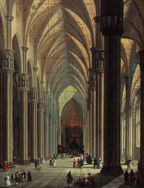 The nave of the Duomo, Milan, looking east Oil Painting by Giuseppe Bernardino Bison