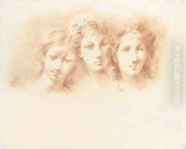 Three female heads, perhaps for the Three Graces Oil Painting by Giuseppe Bernardino Bison